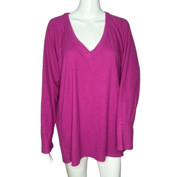 Wildfox Women’s Haley Thermal Top Purple Brushed Long Sleeved V-Neck Size XXL - Picture 1 of 7
